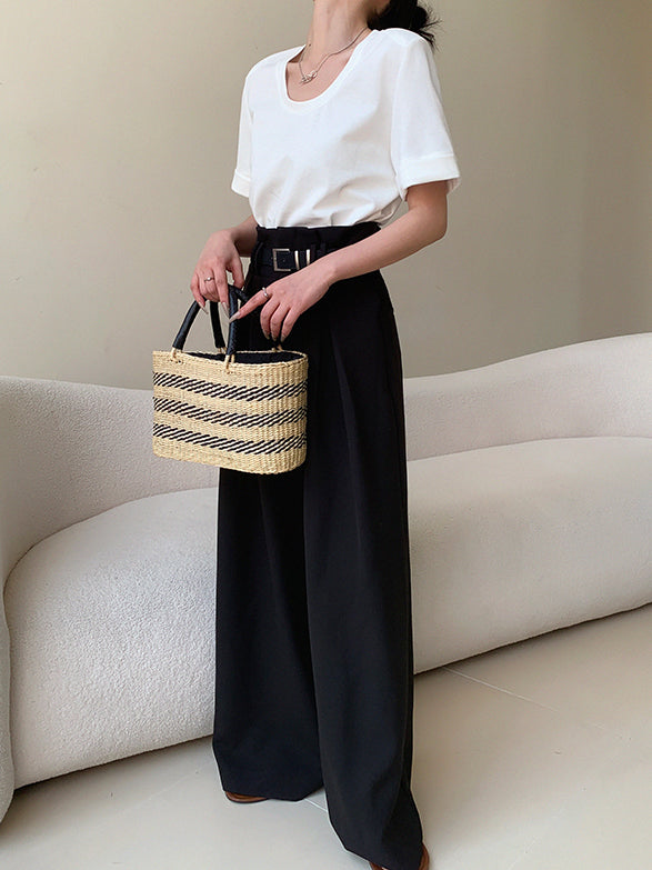 high waist slim wide black pants