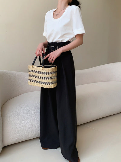 high waist slim wide black pants