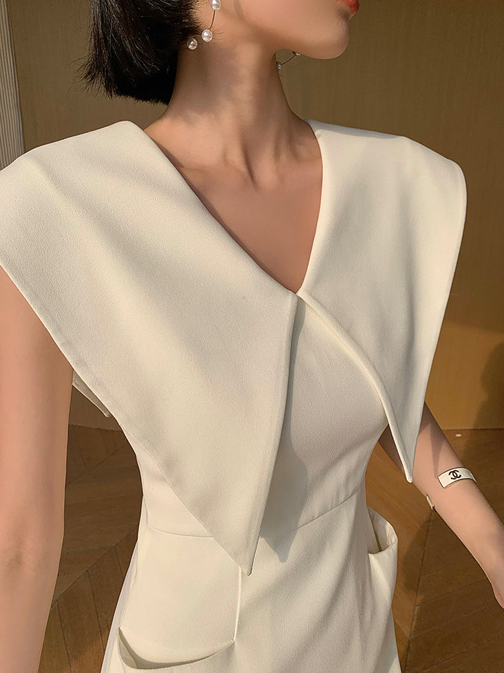 big collar sleeveless slim tight long dress