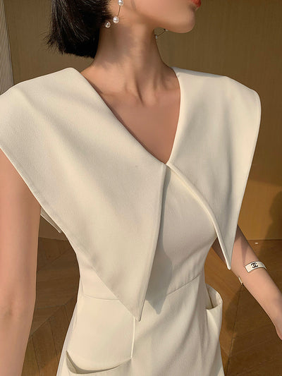 big collar sleeveless slim tight long dress