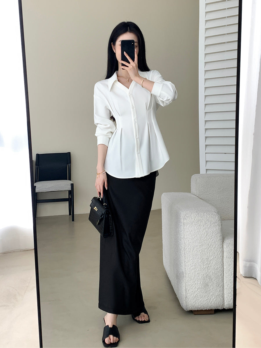 white chic shirt  long sleeve tops