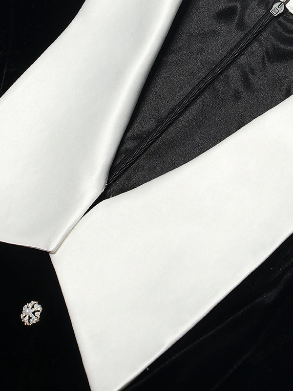 luxury bijou button velvet lapel slit dress