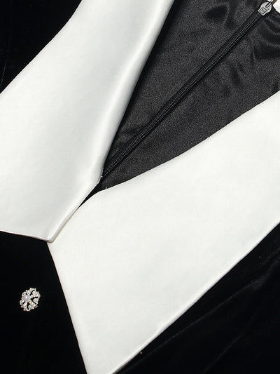 luxury bijou button velvet lapel slit dress