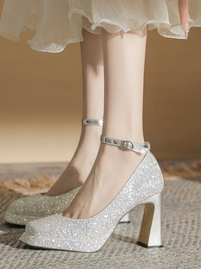 crystal square toe high heel pumps