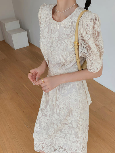 puff sleeve lace tight one piece