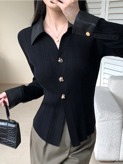 gold button elegant knit tops