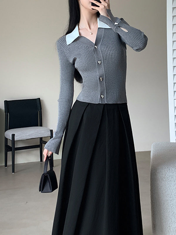 v neck collar heart button cardigan