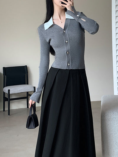 v neck collar heart button cardigan