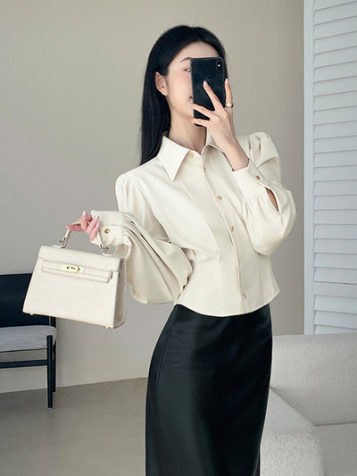puff long sleeve white beige shirt