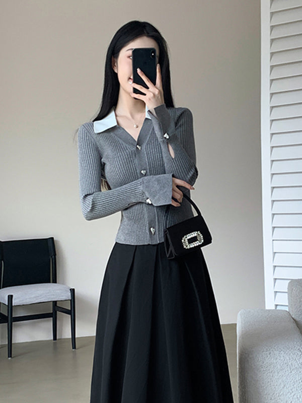 v neck collar heart button cardigan