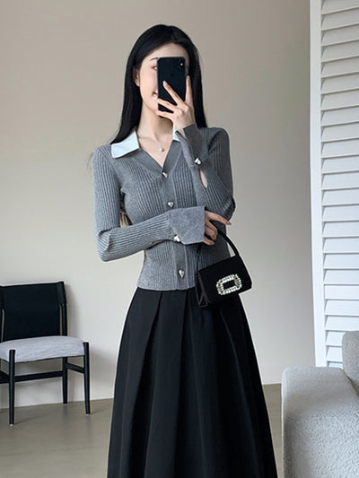 v neck collar heart button cardigan