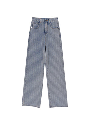 high waist light blue stripe wide pants