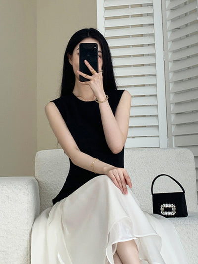 sleeveless chiffon docking dress