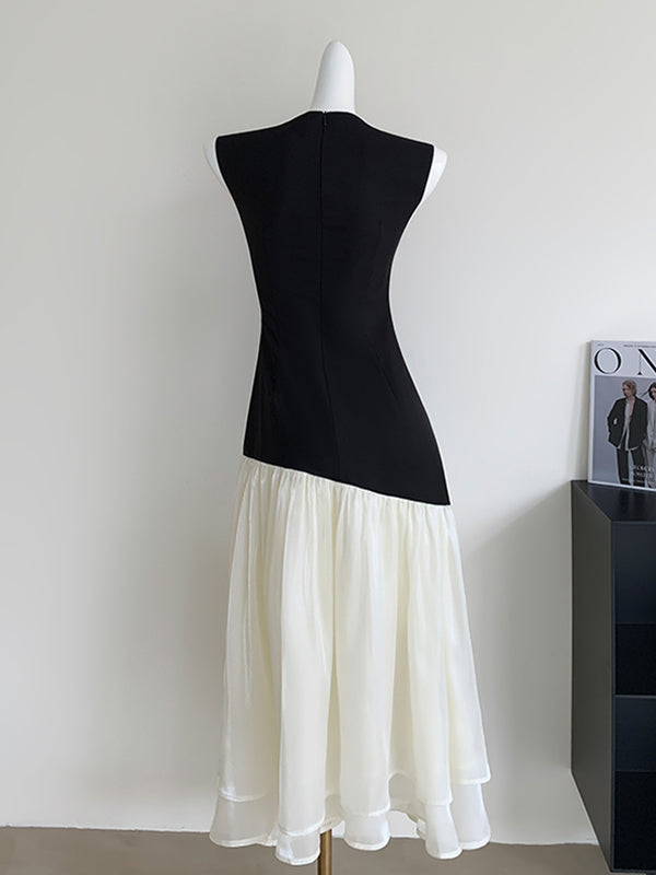 sleeveless chiffon docking dress