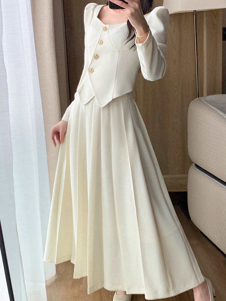 square top slim pleated skirt setup