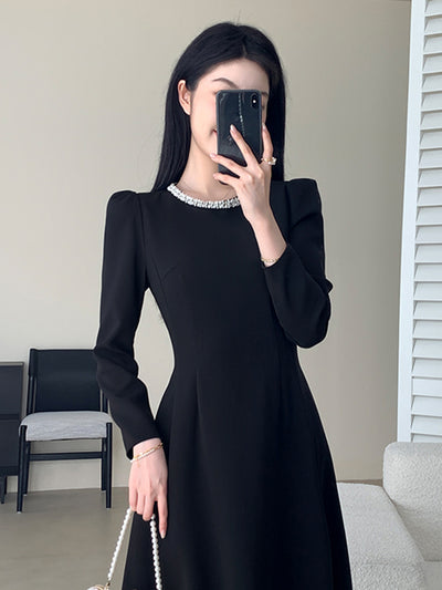 bijou neck black elegant dress