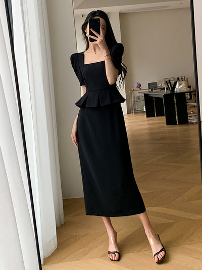 square neck peplum long one piece