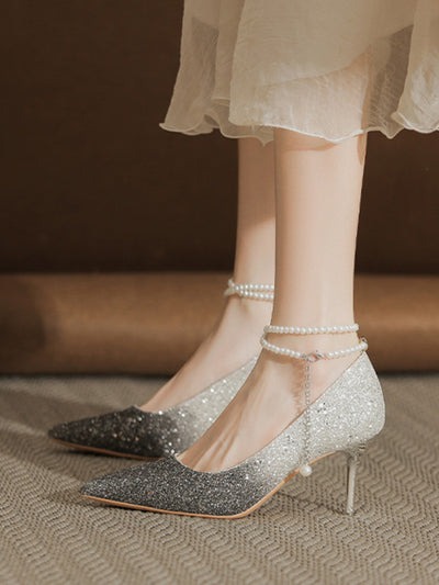 gradation pearl strap pumps