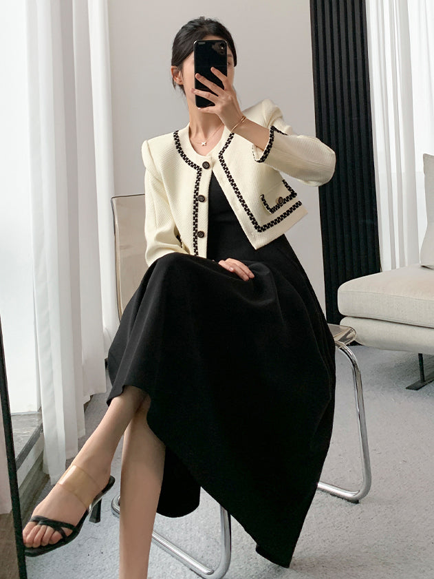 short jacket camisole dress bicolor setup