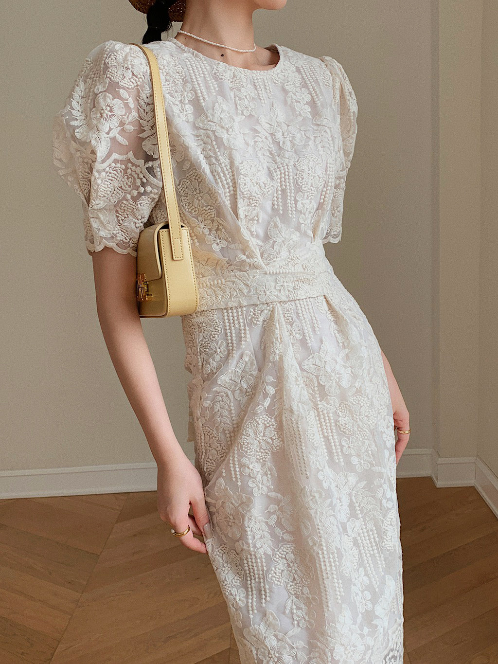 puff sleeve lace tight one piece