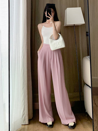 high waist pink wide straight pants