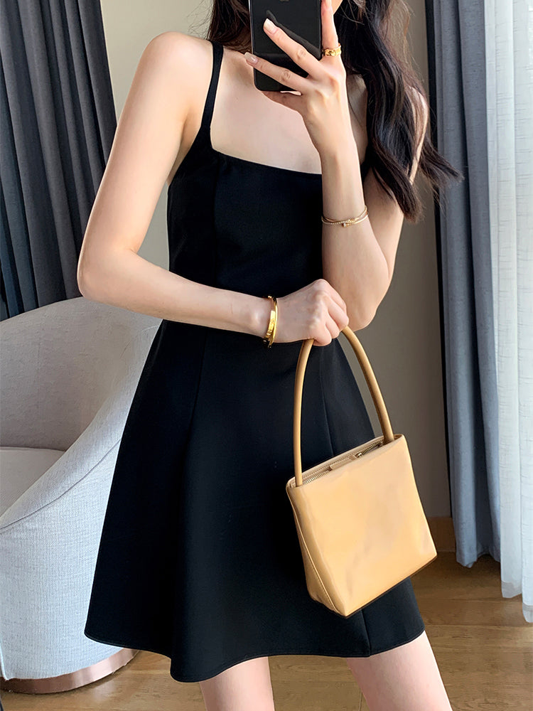 camisole flare back ribbon mini dress