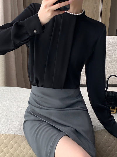 pearl neck black shirt