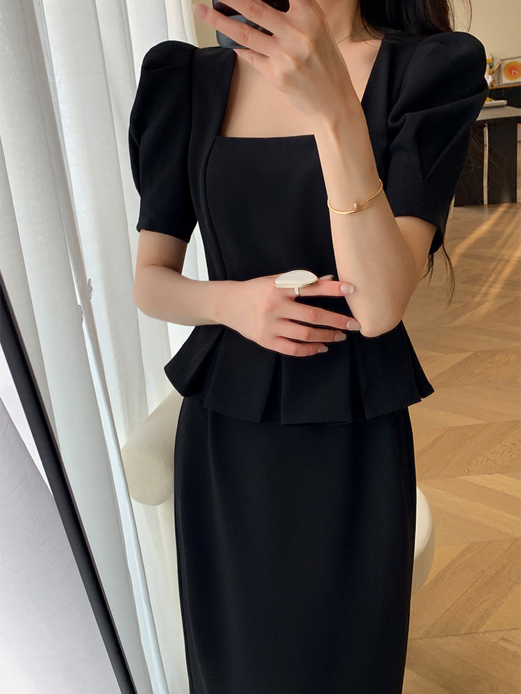 square neck peplum long one piece