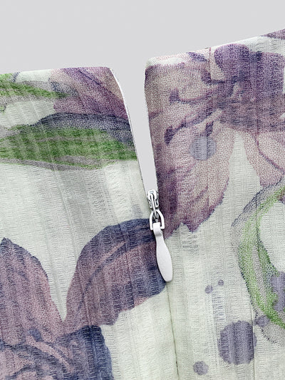 v neck flower tencel long one piece