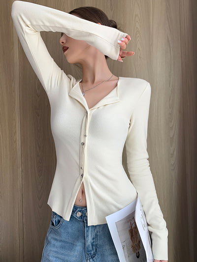 off white slim fit v neck chain tops