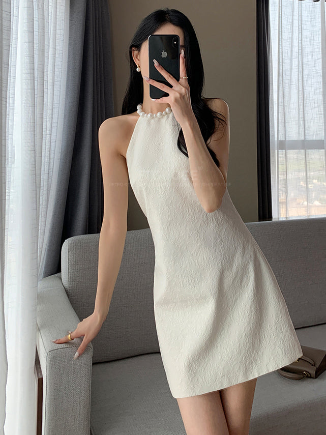 halter neck white tight mini one piece