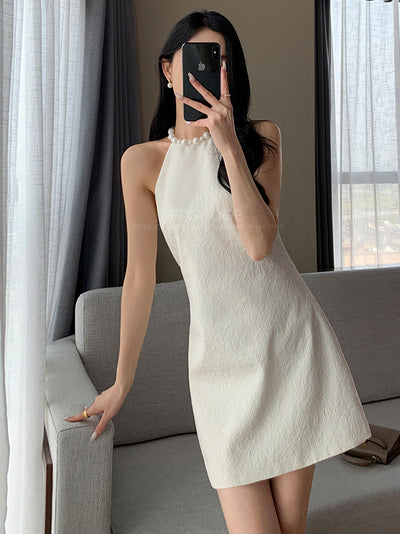 halter neck white tight mini one piece