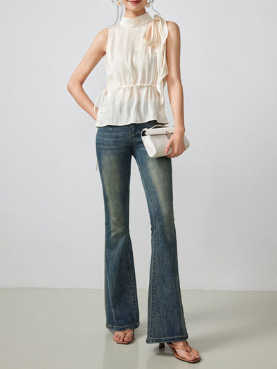 high neck sleeveless ribbon tops