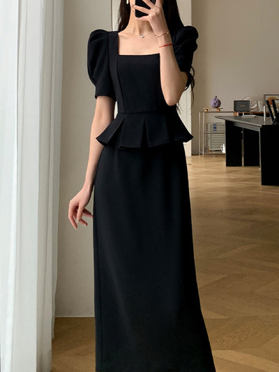 square neck peplum long one piece