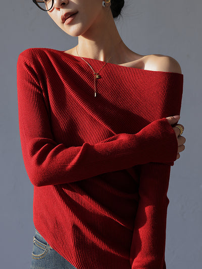 one shoulder asymmetric long sleeve top
