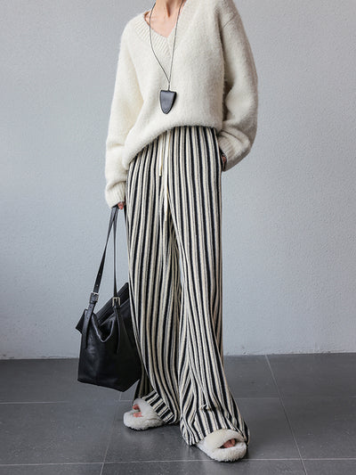 stripe wide straight pants