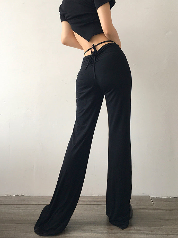 black drawstring boot cut pants
