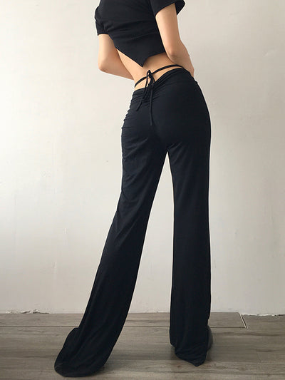 black drawstring boot cut pants