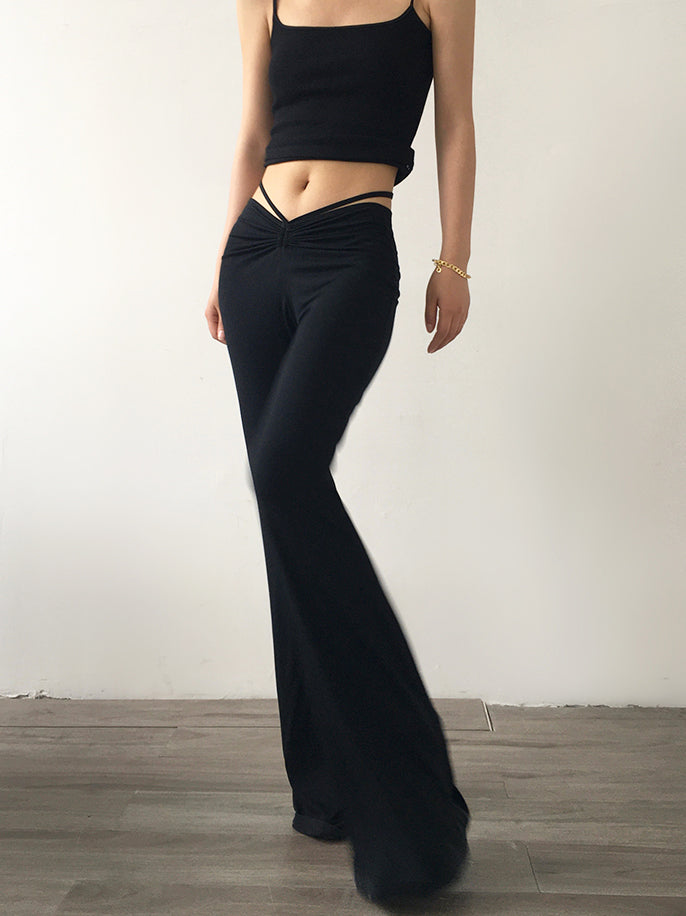 black drawstring boot cut pants