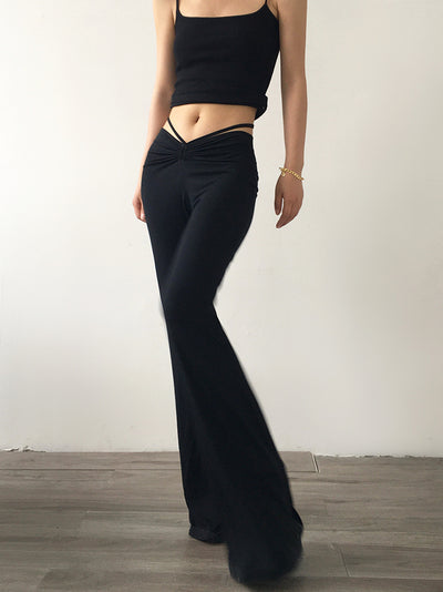 black drawstring boot cut pants