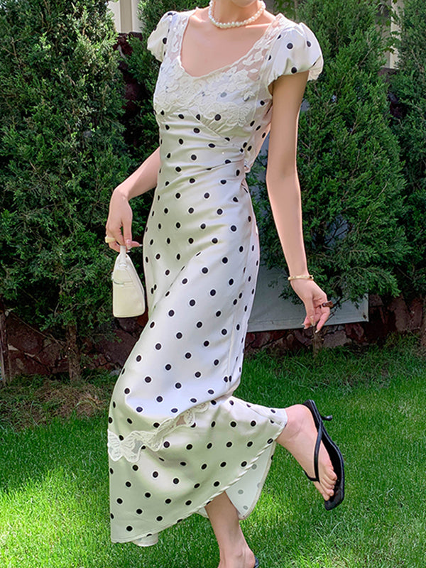 dot lace tight long dress