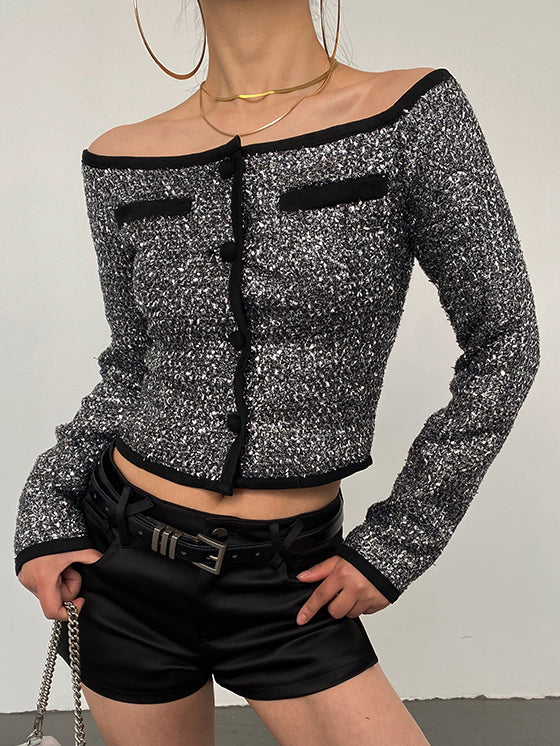 off shoulder tweed short tops