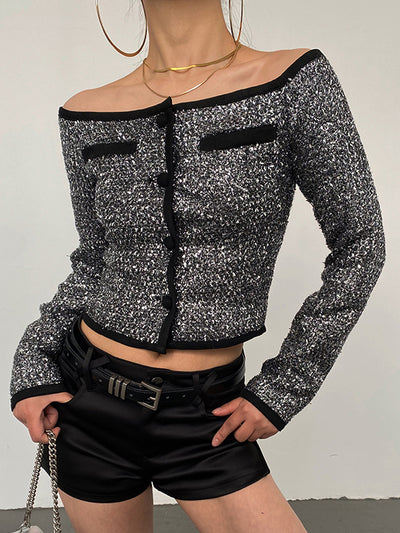 off shoulder tweed short tops