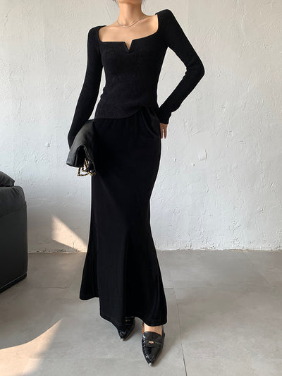 slim fit black long sleeve tops