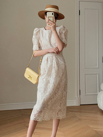 puff sleeve lace tight one piece