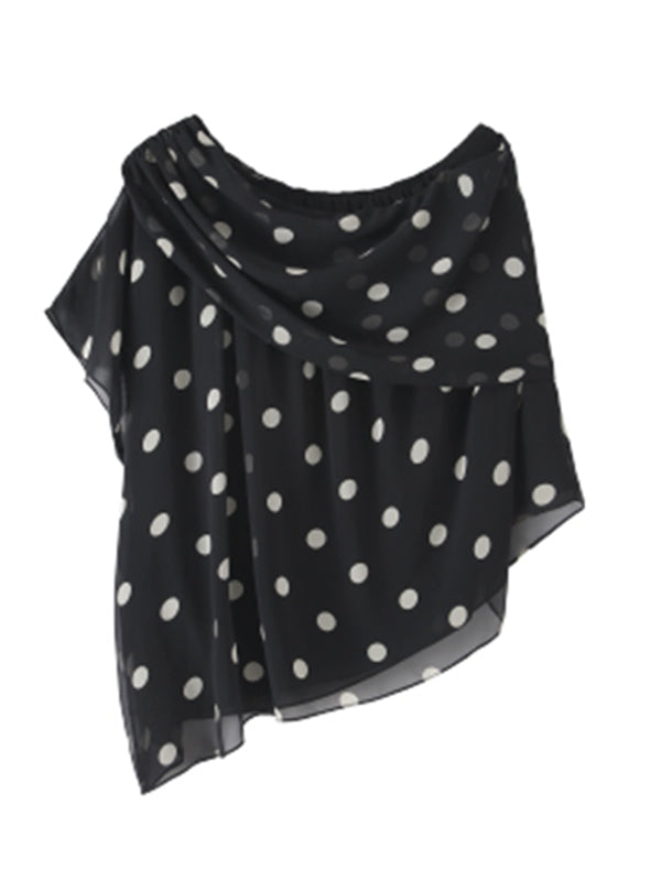 one shoulder chiffon dot tops