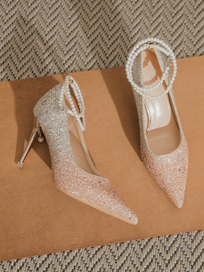 gradation pearl strap pumps