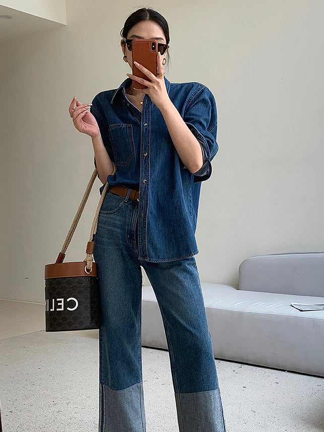 retro blue denim shirt