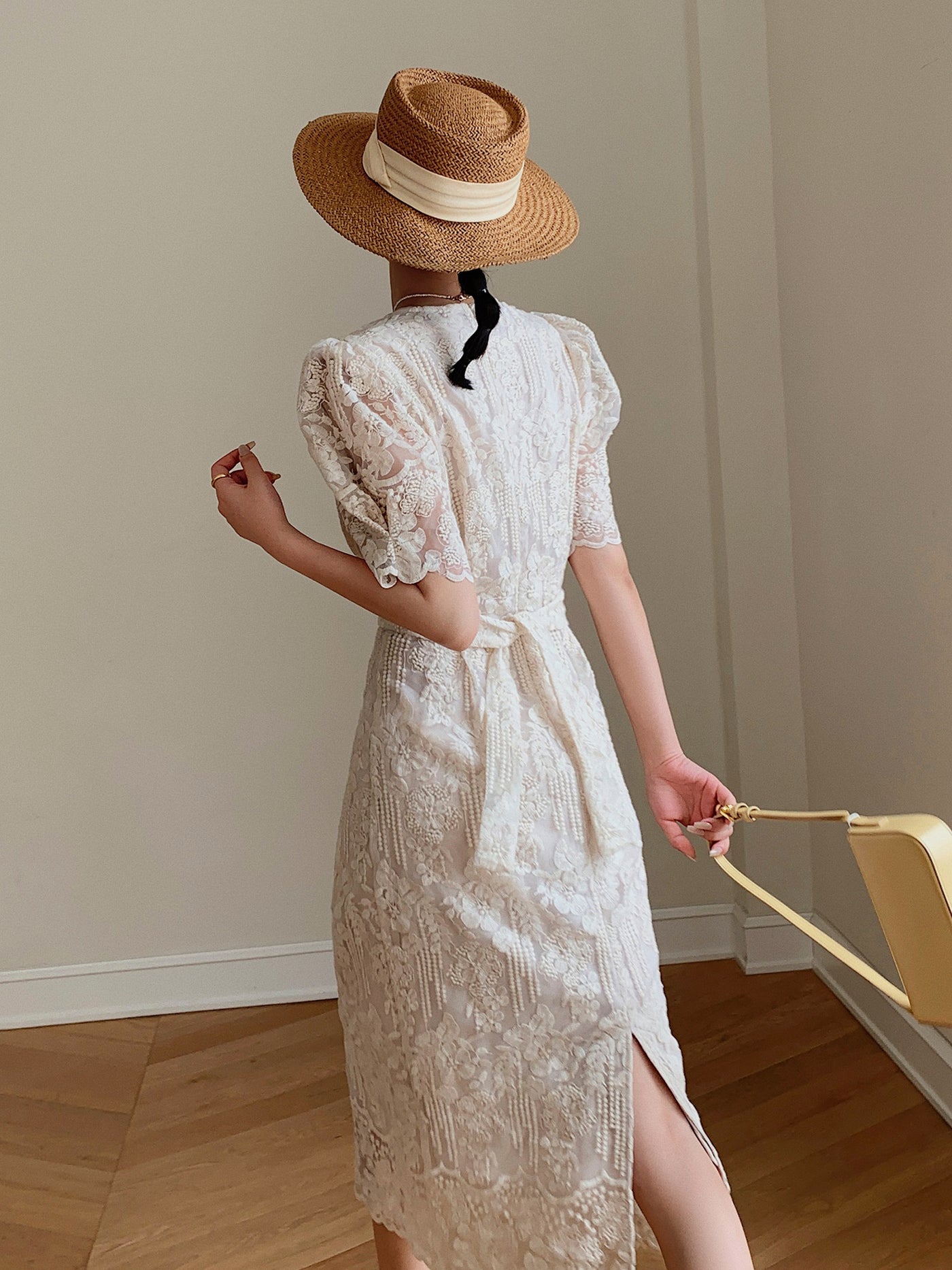 puff sleeve lace tight one piece