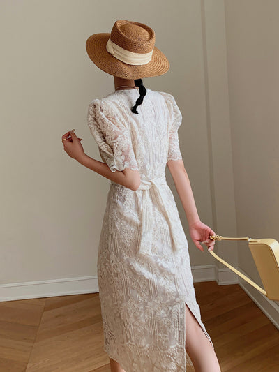 puff sleeve lace tight one piece